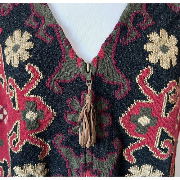 Vintage 90s Black Red Boho Batik Full Zip Sweater Vest Women's XL - Picture 4 of 6